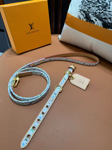 LV DOG COLLAR AND LEASH (WHITE MURAKAMI)